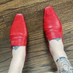 Vintage red via spiga loafers fake croc skin